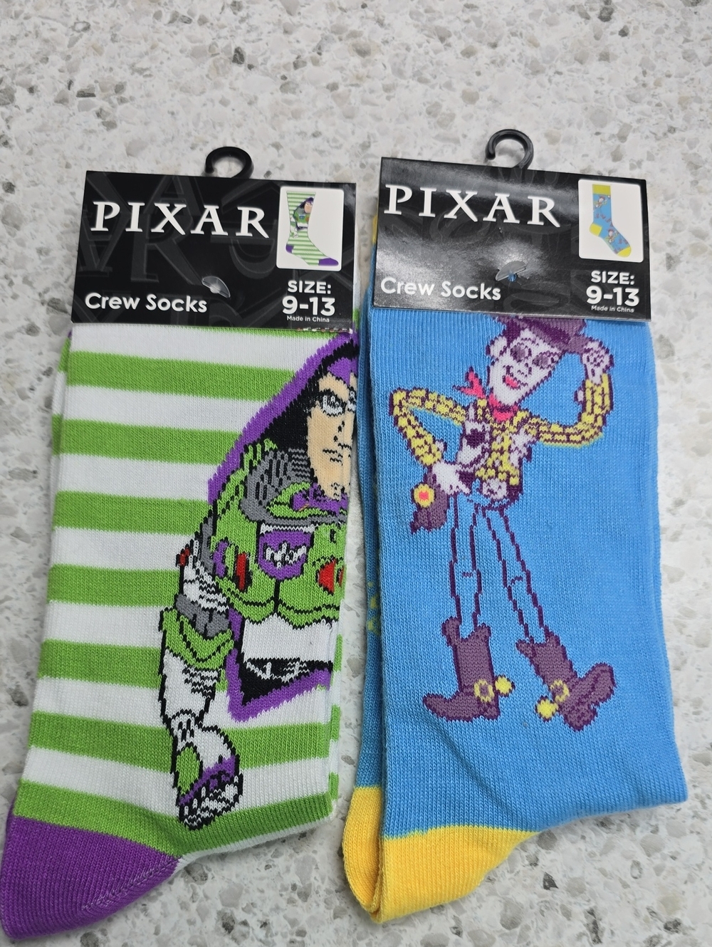 Adult Crew Socks - Buzz Lightyear Green & Woody Blue (Size 9-13)